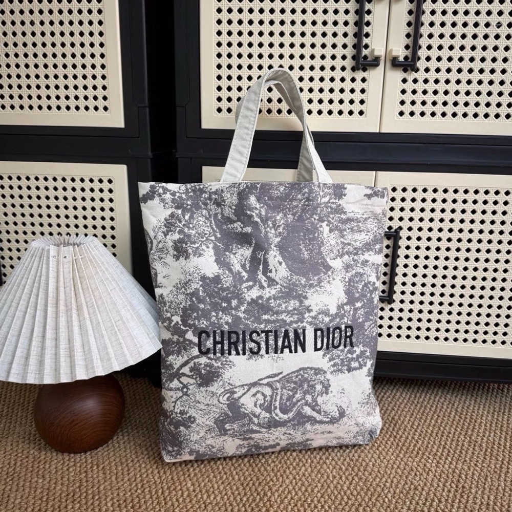 Dior Toile de Jouy Canvas Tote in Gray and Cream